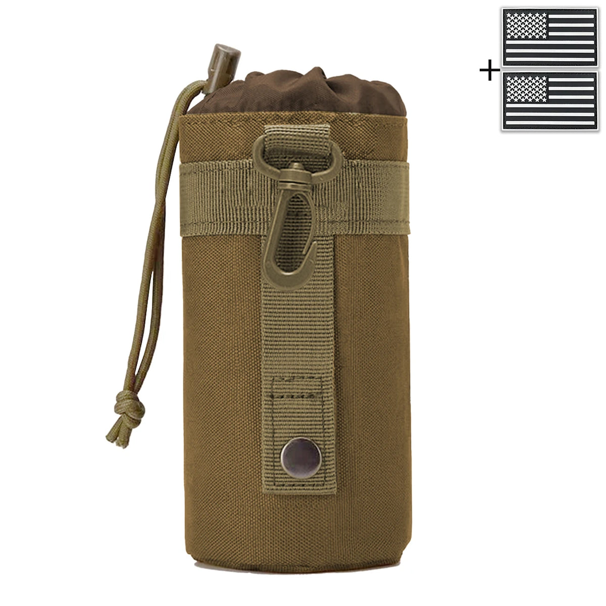 Outdoor hunting water bottle bag with MOLLE expansion system, drawstring strap, mountain buckle fabric, wear-resistant
