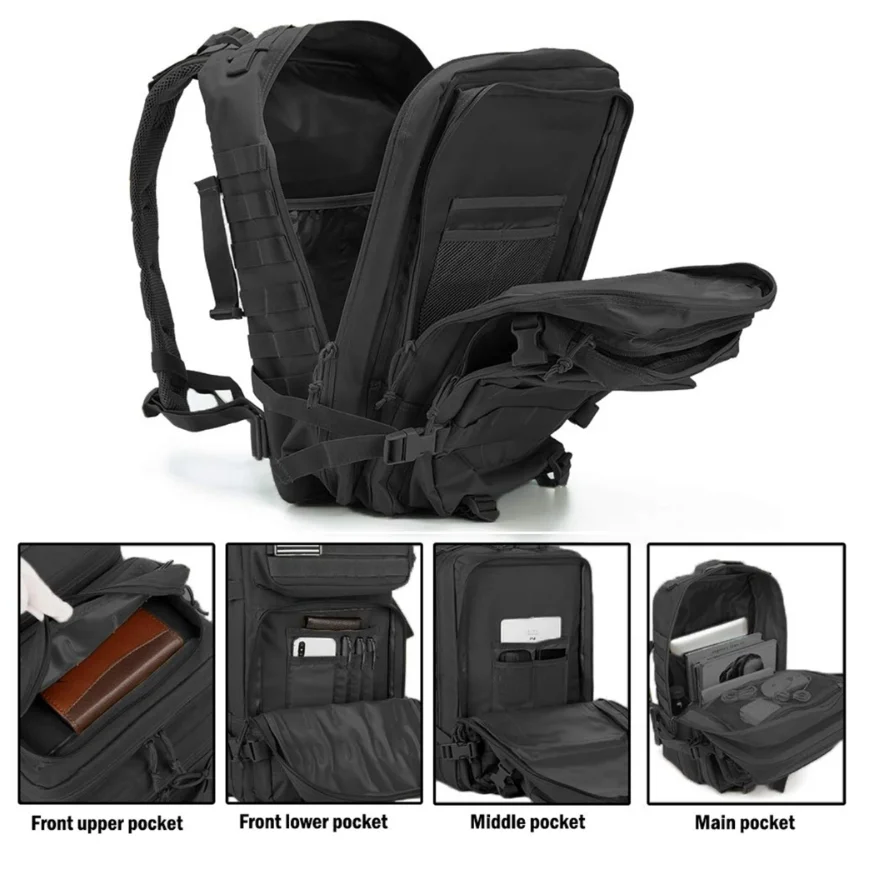 Tactical 45L Backpack Molle Assault Pack 3 Day Bug Out Bag for Hiking Camping Fitness Daily Work