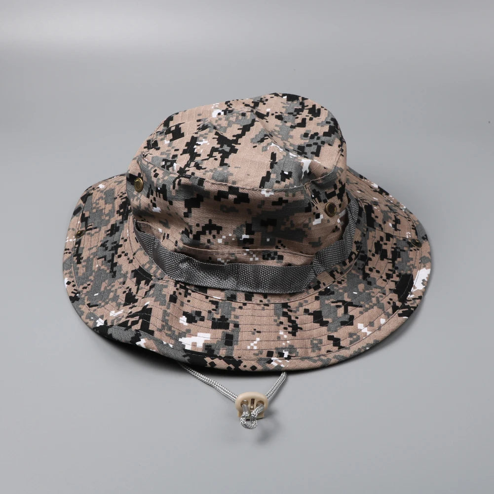 59CM Camouflage Tactical Cap Boonie Hat Caps Men Outdoor Sports Sun Bucket Cap Fishing Hiking Hunting Hats