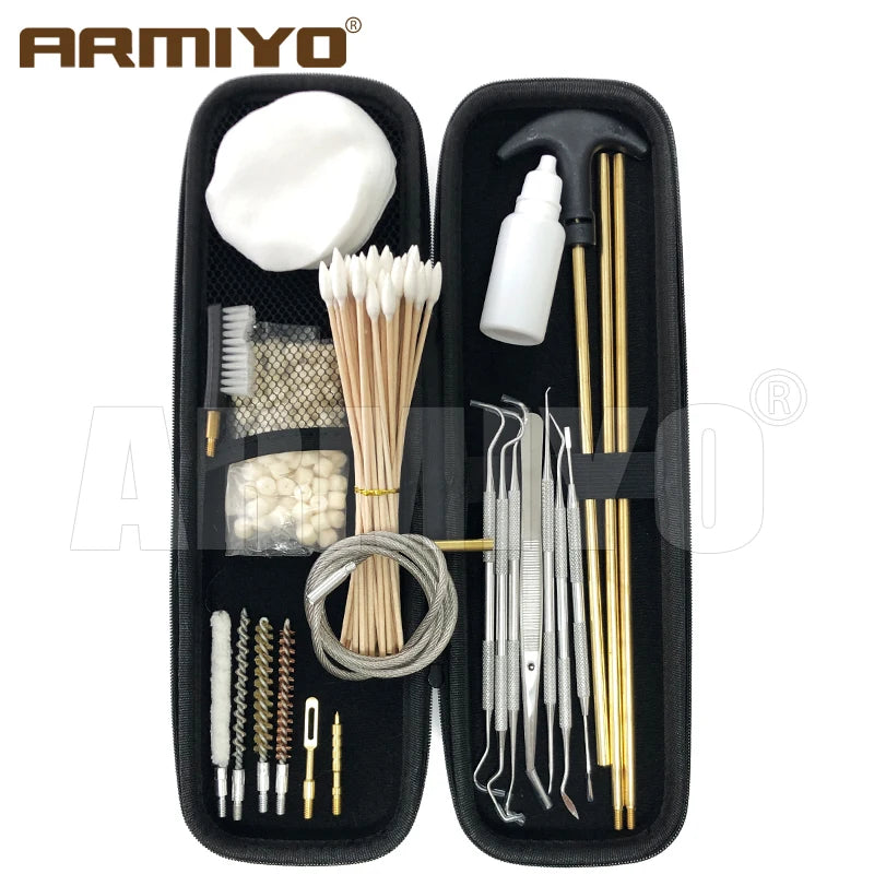 Armiyo Tactical .22/.30/.38 Caliber 12GA Hose Pipeline Dirt Carbon Deposit Cleaning Brush Patch Wool Pad Kit 720mm Rod Hunting