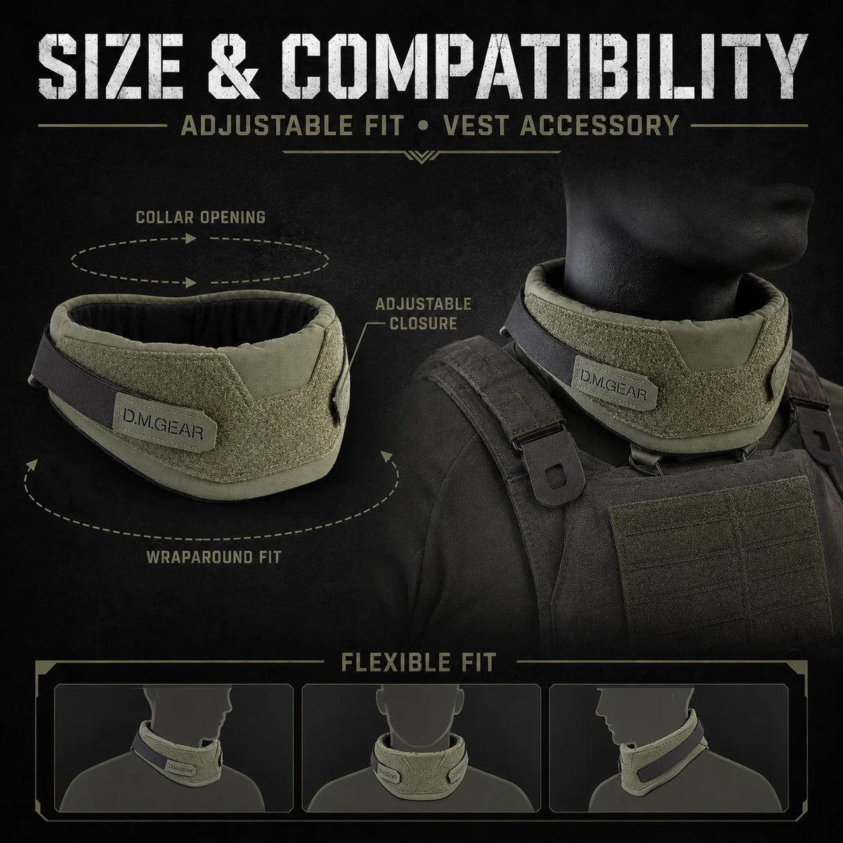 Universal Tactical Collar Neck Guard 2.0 Adjustable Hook Loop Low Profile Protector for Plate Carrier Tactical Vest Accessory