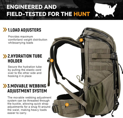 VOTAGOO Hunting Backpack with Rifle Bow Carry System Customizable Aluminum Frame 2000ci for Waterfowl Deer Hunting Outdoor