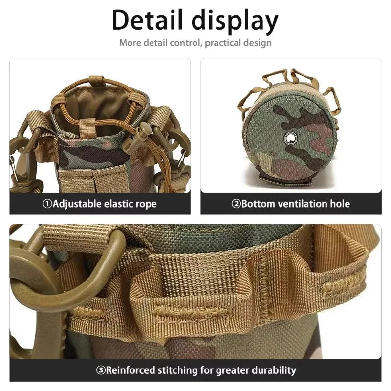 Tactical Molle Water Bottle Pouch Bag with Rawstring Open Top Shoulder Strap Camping Hiking Water Bottle Pouch Hydration Carrier