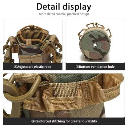 Tactical Molle Water Bottle Pouch Bag with Rawstring Open Top Shoulder Strap Camping Hiking Water Bottle Pouch Hydration Carrier