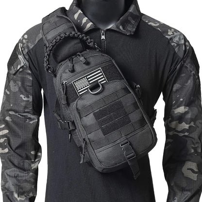 Single shoulder chest bag, widened and thickened shoulder pad, MOLLE system, multi hanging point design, woven handle