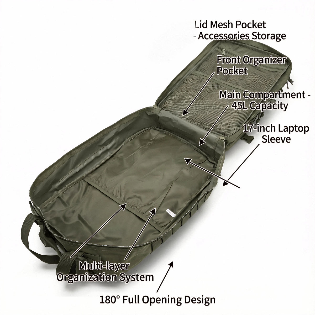 Men 45L Tactical Hiking Backpack Molle Mountaineering Water Resistant Outdoor Camping Trekking Backpacking Bushcraft Travel Rucksack Bug Out Bag Survival Emergency Large Capacity Climbing Cycling Daypack Women Durable Wear Resistant Trail Camp Hikers