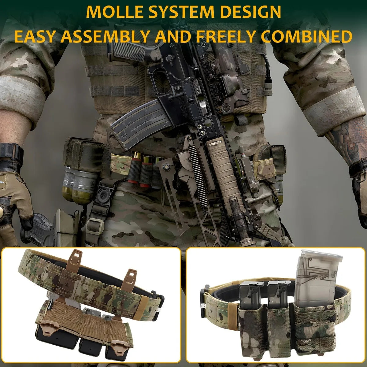 Military Tactical Belt Quick Release Metal Buckle Nylon Combat Waist Belt Multicam Camouflage Outdoor Hunting Airsoft Training