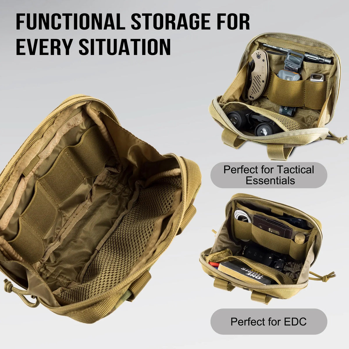 OneTigris MOLLE Pouch, Tactical Admin Pouch Belt EDC Tool Organizer Zippered Utility Waist Pack 7.5"x5"x2"