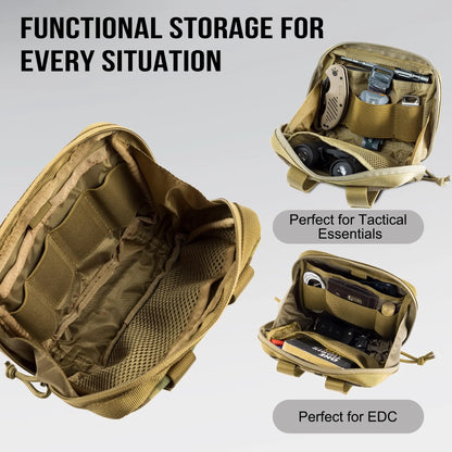 OneTigris MOLLE Pouch, Tactical Admin Pouch Belt EDC Tool Organizer Zippered Utility Waist Pack 7.5"x5"x2"