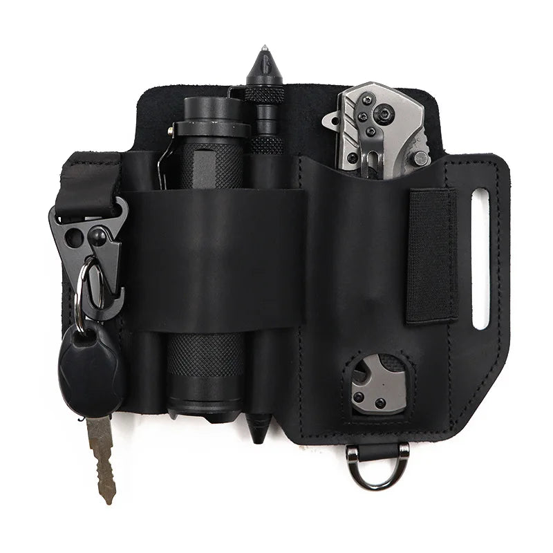 Leather EDC Tool Pouch Outdoor Tactical Flashlight Holder Waist Bag for Camping Hiking Survival