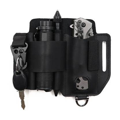 Leather EDC Tool Pouch Outdoor Tactical Flashlight Holder Waist Bag for Camping Hiking Survival