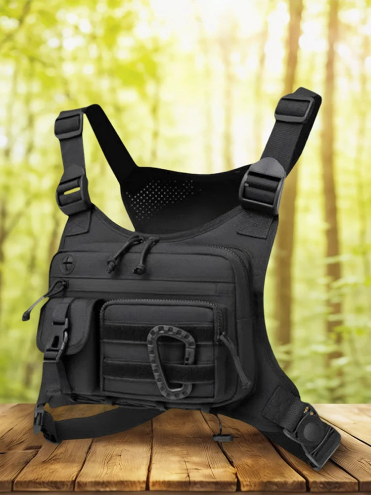 Outdoor Sports Chest Bag Multi Pocket Cycling Chest Bag Adjustable Strap Nylon Hunt Vest Bag Travel Commute Sports Backpack