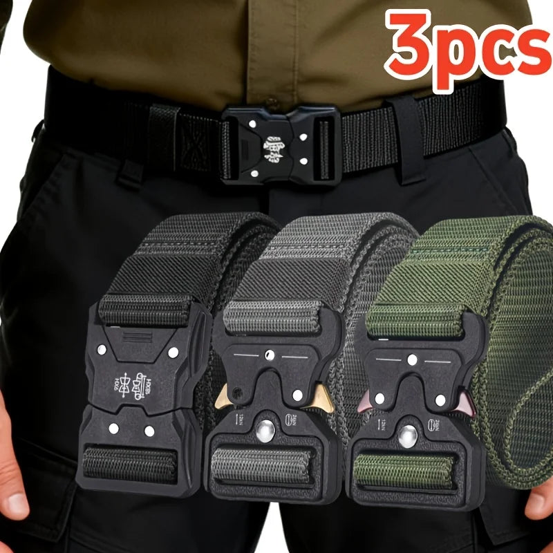 3pcs Tactical Belt Suitable for Men & Women - Heavy-Duty Nylon with Automatic Buckle, Durable Belt Compatible for Jeans, Pants,