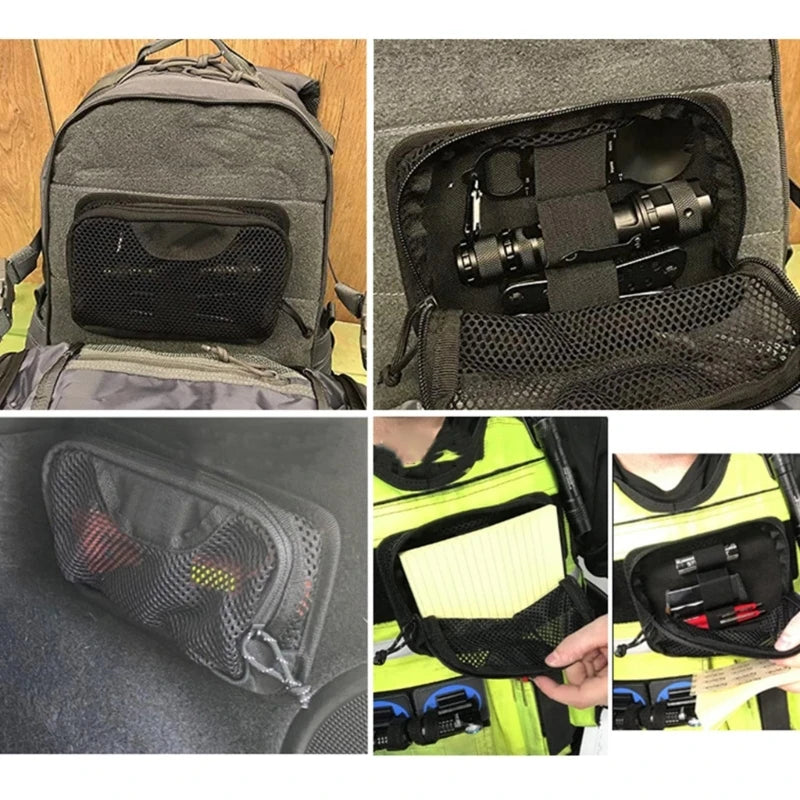 Tactical Backpack Bag Insert Modular Organizer Hook Fasteners Mesh Pocket Utility Admin Pouch Hunting Nylon Zipper Closure New