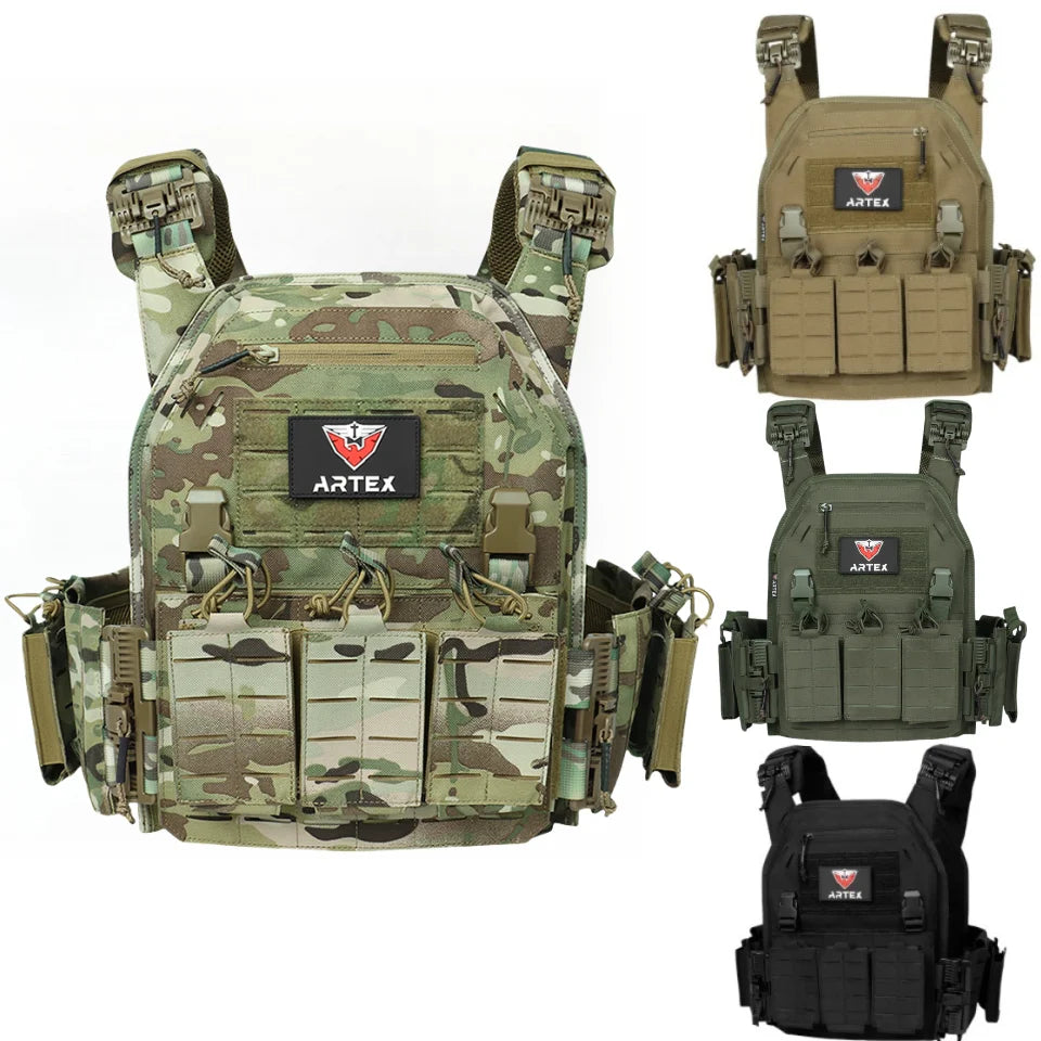 Tactical Vest Paintball Plate Holder 1000D Fabric Quick Releaseable Plate Carrier Laser Cut Platewith Triple Magazine Pouch ﻿