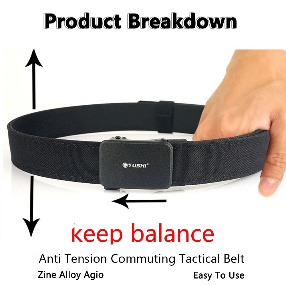 TUSHI New Hard Tactical Belt for Men Metal Automatic Buckle IPSC Gun Belt 1100D Nylon Military Belt Outdoor Sports Girdle Male