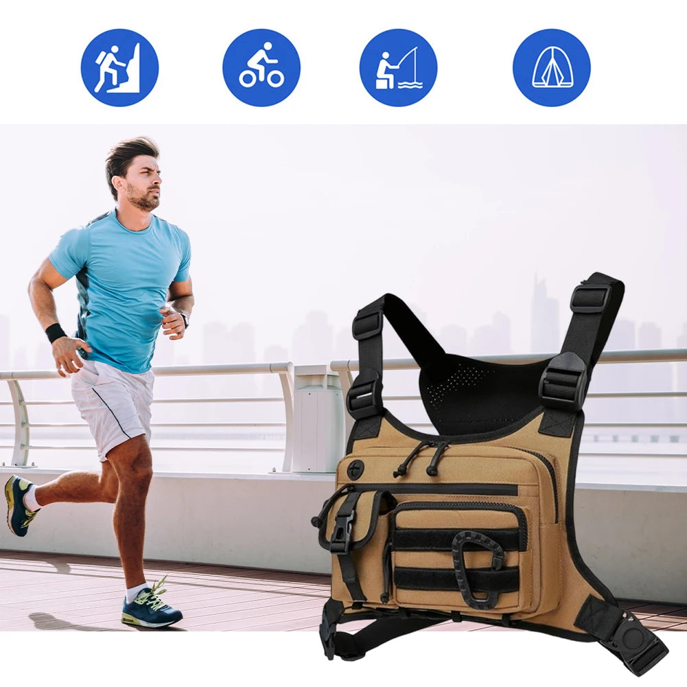 Outdoor Sports Chest Bag Multi Pocket Cycling Chest Bag Adjustable Strap Nylon Hunt Vest Bag Travel Commute Sports Backpack