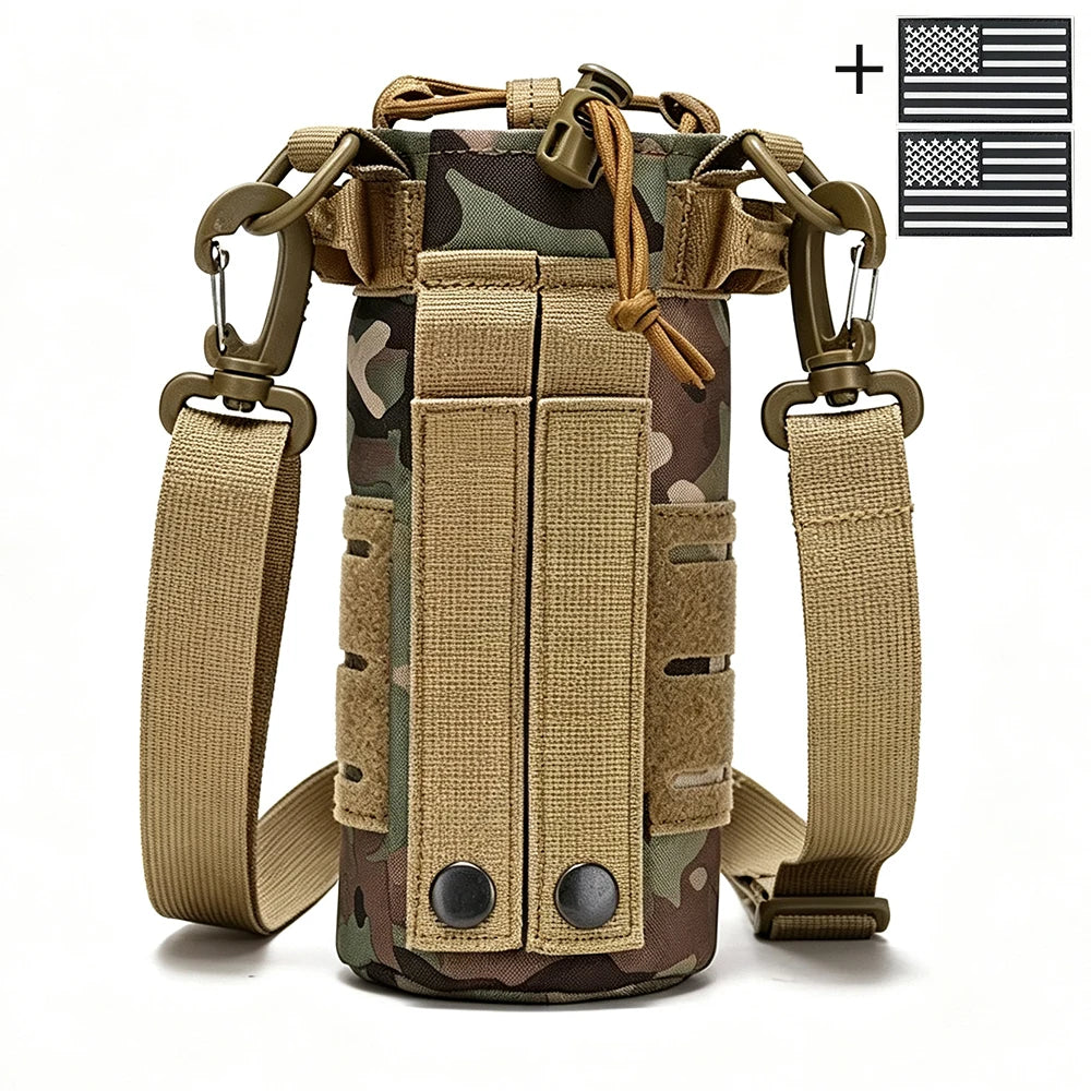 Outdoor water bottle cover with elastic drawstring drawstring and Magic Sticky sticker for hiking water cup storage bag