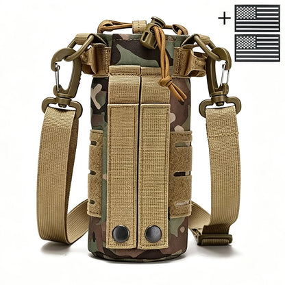 Outdoor water bottle cover with elastic drawstring drawstring and Magic Sticky sticker for hiking water cup storage bag
