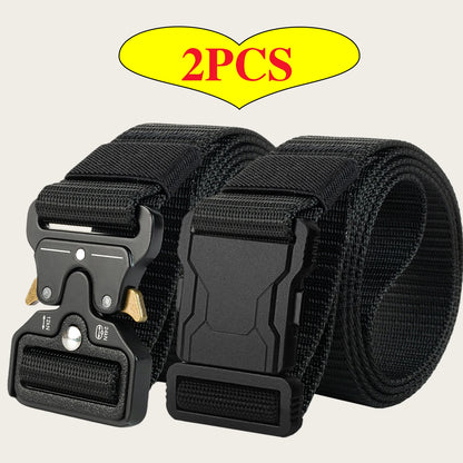2‑Pack Tactical Nylon Belts, Quick Release Buckle Men's Outdoor Waist Belt, Versatile Casual Work Canvas Trouser Belt