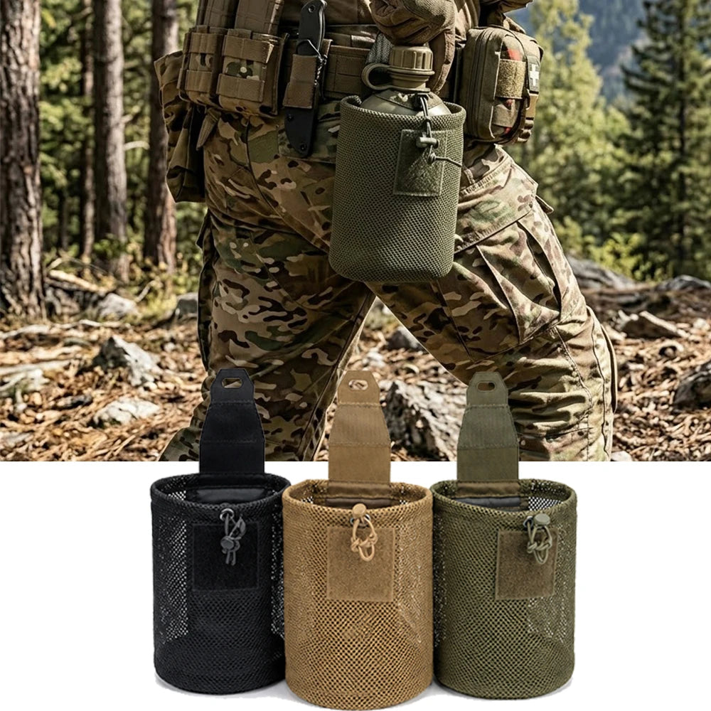 Tactical Foldable Mesh Pouch Dump Bag Waist Mount Drawstring MOLLE Mini Carrier EDC Outdoor Sports Camping Hunting Bags