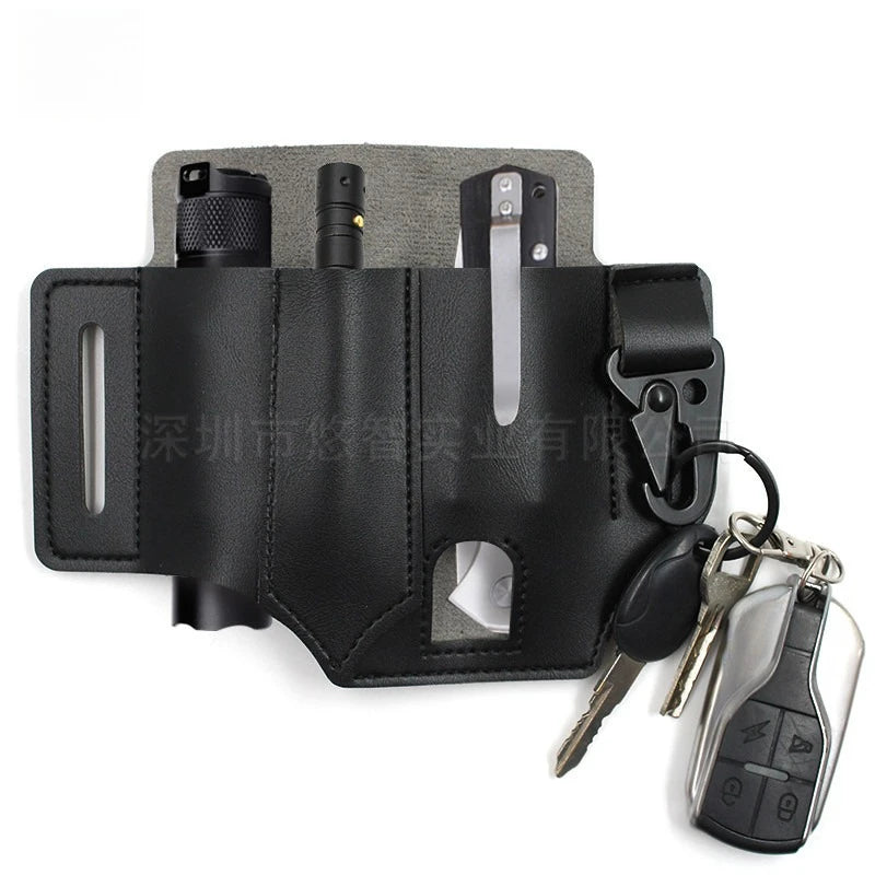 Leather EDC Tool Pouch Outdoor Tactical Flashlight Holder Waist Bag for Camping Hiking Survival