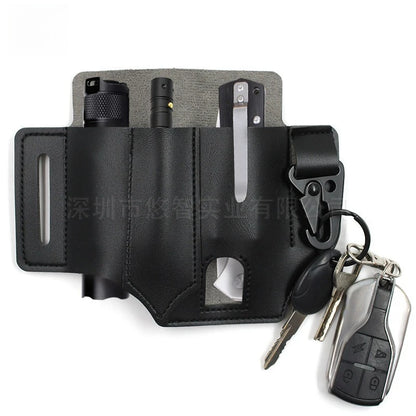 Leather EDC Tool Pouch Outdoor Tactical Flashlight Holder Waist Bag for Camping Hiking Survival