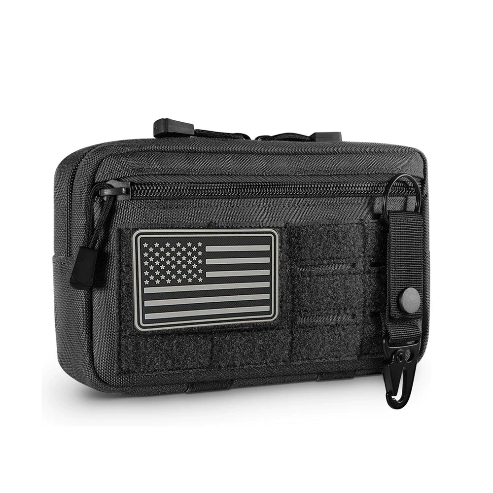 Tactical Molle Admin Pouch Utility Laser Cut EDC Tool Pouch Bag Horizontal Modular Pouches Include US Flag Patch and Keychain