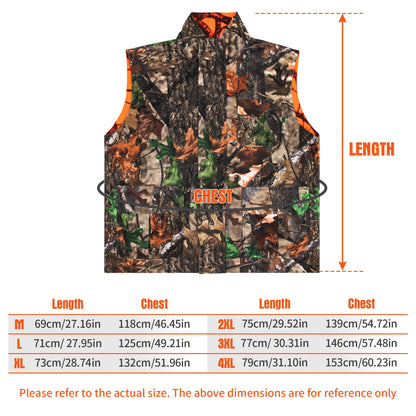 GUGULUZA M-4XL Orange Camo Hunting Vest for Men, Fleece Game Reversible Waistcoat Sleeveless Jacket Outdoor Camouflage Clothing