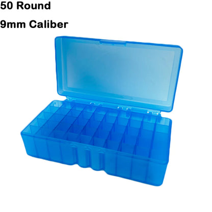 50/100 Rounds Bullet Box Gun Cartridge Shell Holder Portable Ammunition Box Flip-Top for 9mm .223 .38 Ammo Hunting Accessories