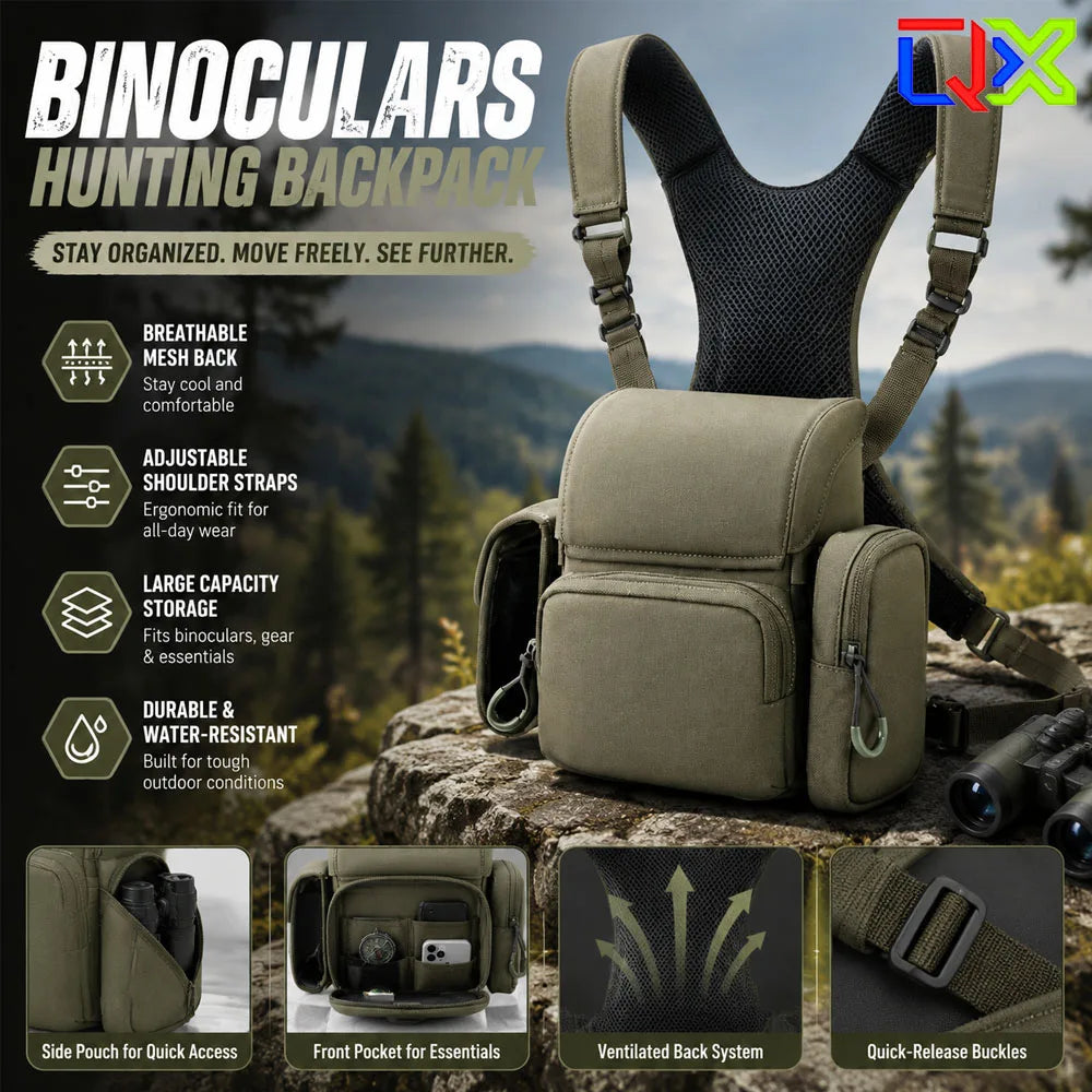 QX Tactical Binocular Harness Chest Pack MOLLE Multi Pocket Hunting Bag Rangefinder Pouch Outdoor Bird Watching Hiking Gear