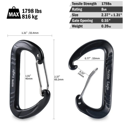 15kN Aluminum D Ring Carabiners Heavy-Duty Lightweight Outdoor Camping Hiking Gear Clips Buckle Set for Backpacking Equipment