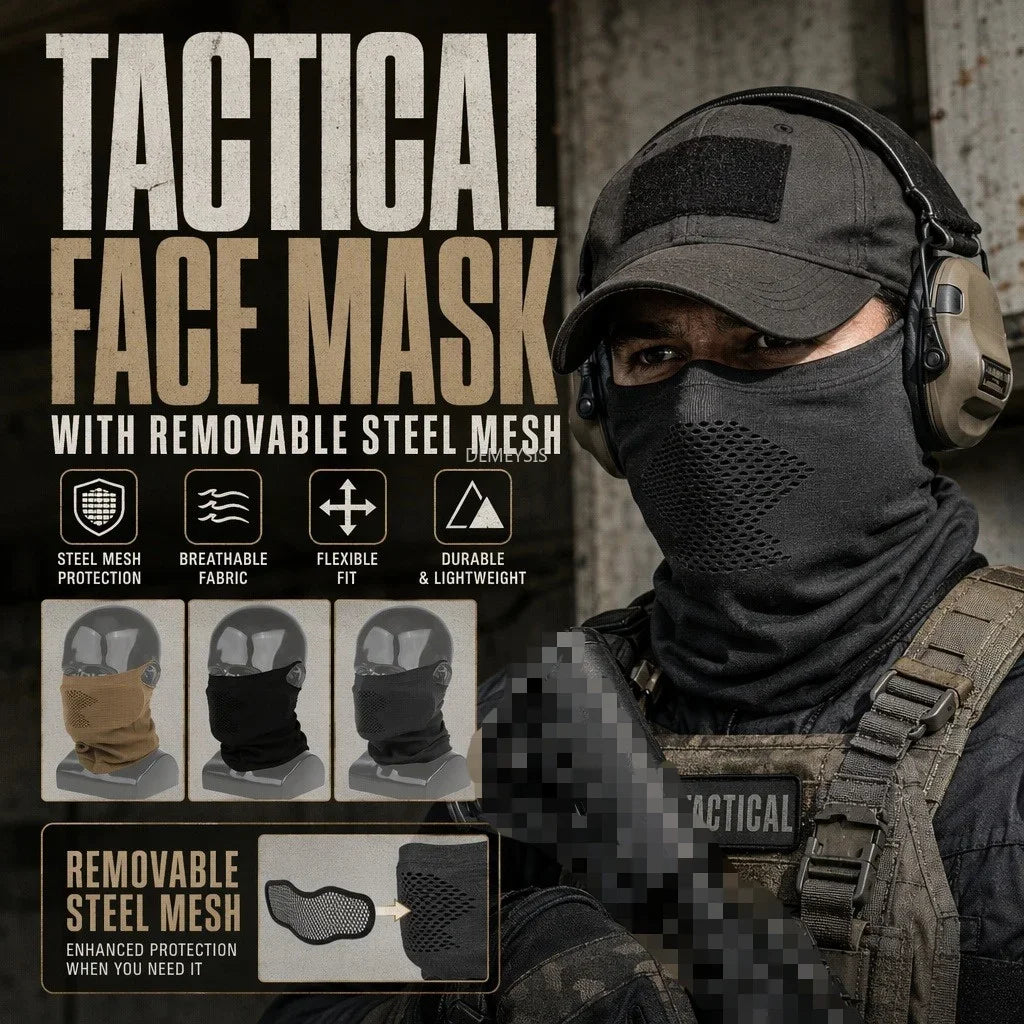 Tactical Steel Mesh Face Mask Breathable Knit Neck Gaiter for Wargame Cosplay Shooting Outdoor Combat Training Gear