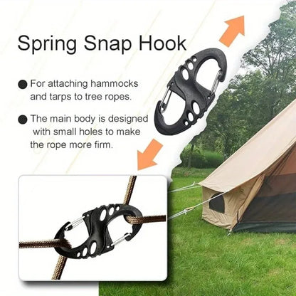 20PCS S Type Carabiner Dual Buckle Portable Outdoor Climbing Hook Mini Keychain Plastic Steel Camping Hook