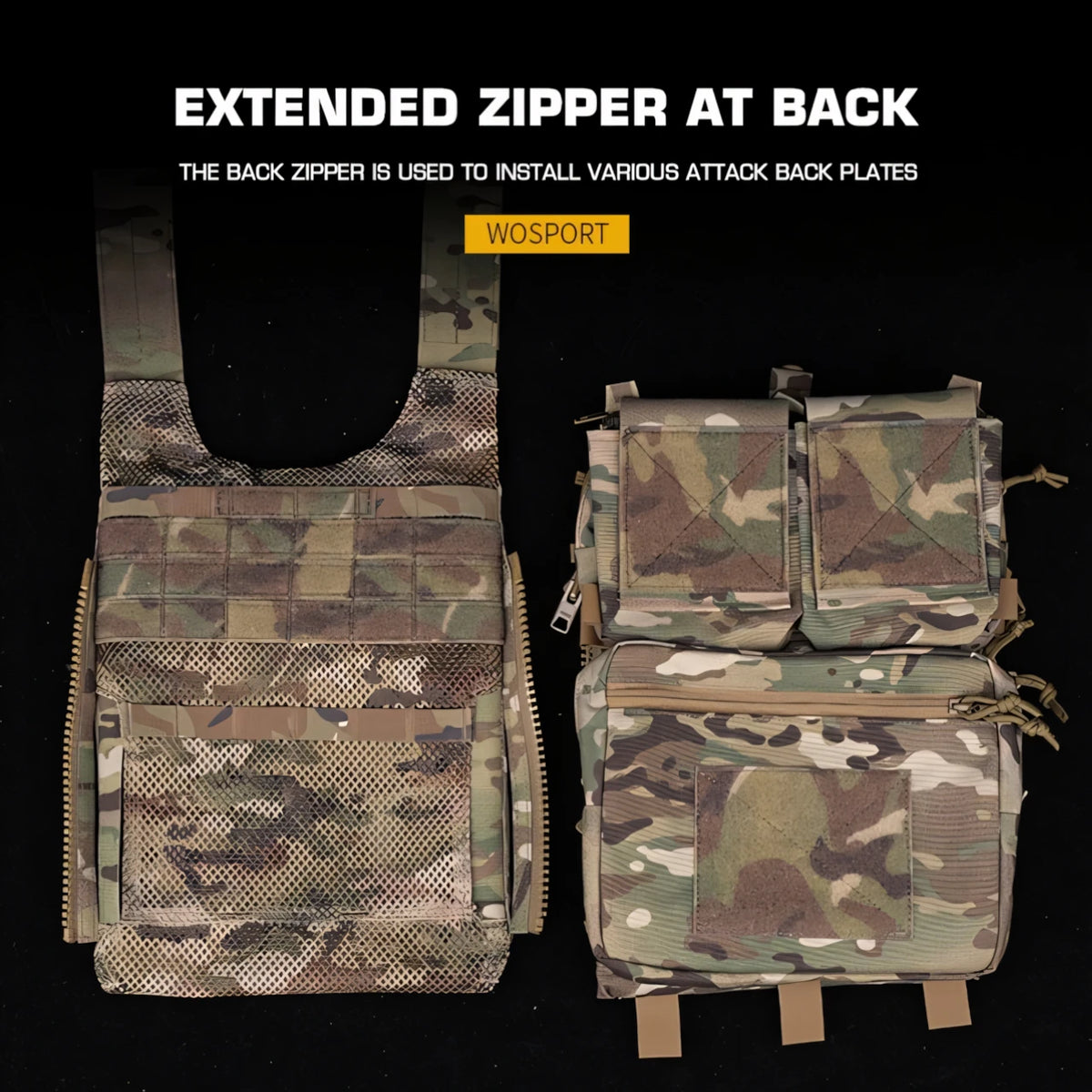 Wosport LV-119 Tactical Vest Maritime Version Triple Magazine Pouch Inner Storage Back Zipper Side Plate Pouches for Airsoft