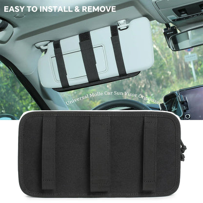 Tactical Car Visor Organizer with Molle Panel Sunglasses Holder Zipper Pockets Car Sunshade Storage Clip for Truck Car Accessory