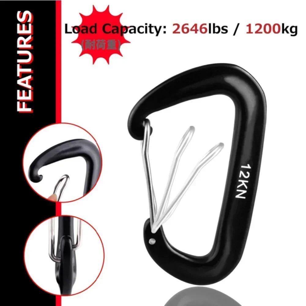4PCS 12kN Carabiners Set D-type Heavy Duty Buckle Hook Outdoor Aluminum Clips For Hammock Camping And Hiking