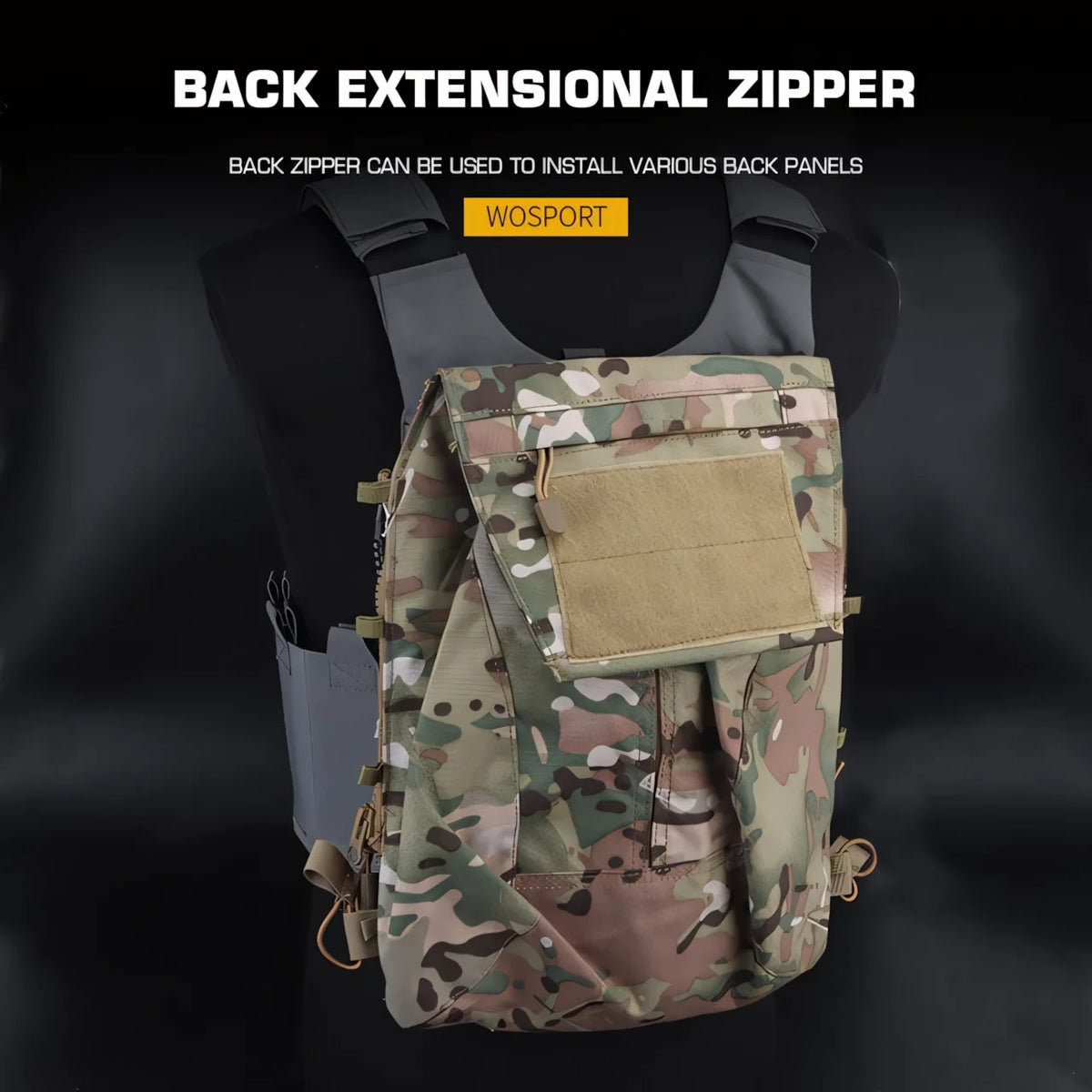 Wosport LV-119 Tactical Vest Cordura Plate Carrier 6 Quick Access Pouches 2.5 Inch Buckle Rear Zipper for Airsoft Outdoor Games