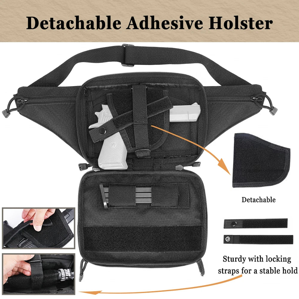 Concealed Carry Gun Bag Tactical Pistol Bag with Holster Adjustable Belt Fanny Pack Hidden Gun Pouch MOLLE Waist Bag Hunting