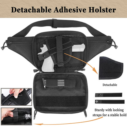 Concealed Carry Gun Bag Tactical Pistol Bag with Holster Adjustable Belt Fanny Pack Hidden Gun Pouch MOLLE Waist Bag Hunting