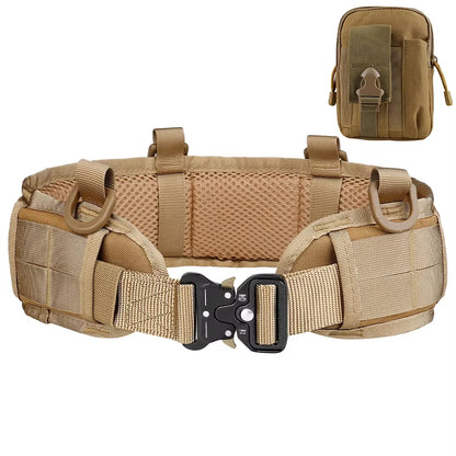 Men's Tactical Padded Belt Adjustable Waist Belt with Pocket for Outdoor Work Combat CS Hunting Paintball