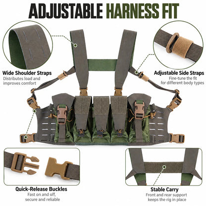 Tactical Modular Chest Rig Laser Cut MOLLE Quick Release Vest with Magazine Pouches for Airsoft Paintball Training Wargame
