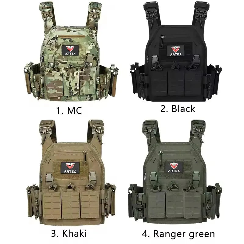 Tactical Vest Paintball Plate Holder 1000D Fabric Quick Releaseable Plate Carrier Laser Cut Platewith Triple Magazine Pouch