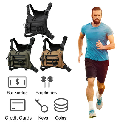 Tactical Sports Chest Bag Pouch Large Capacity Multifunctional Vest Backpack Adjustable Strap Chest Pack Rig for Outdoor Running