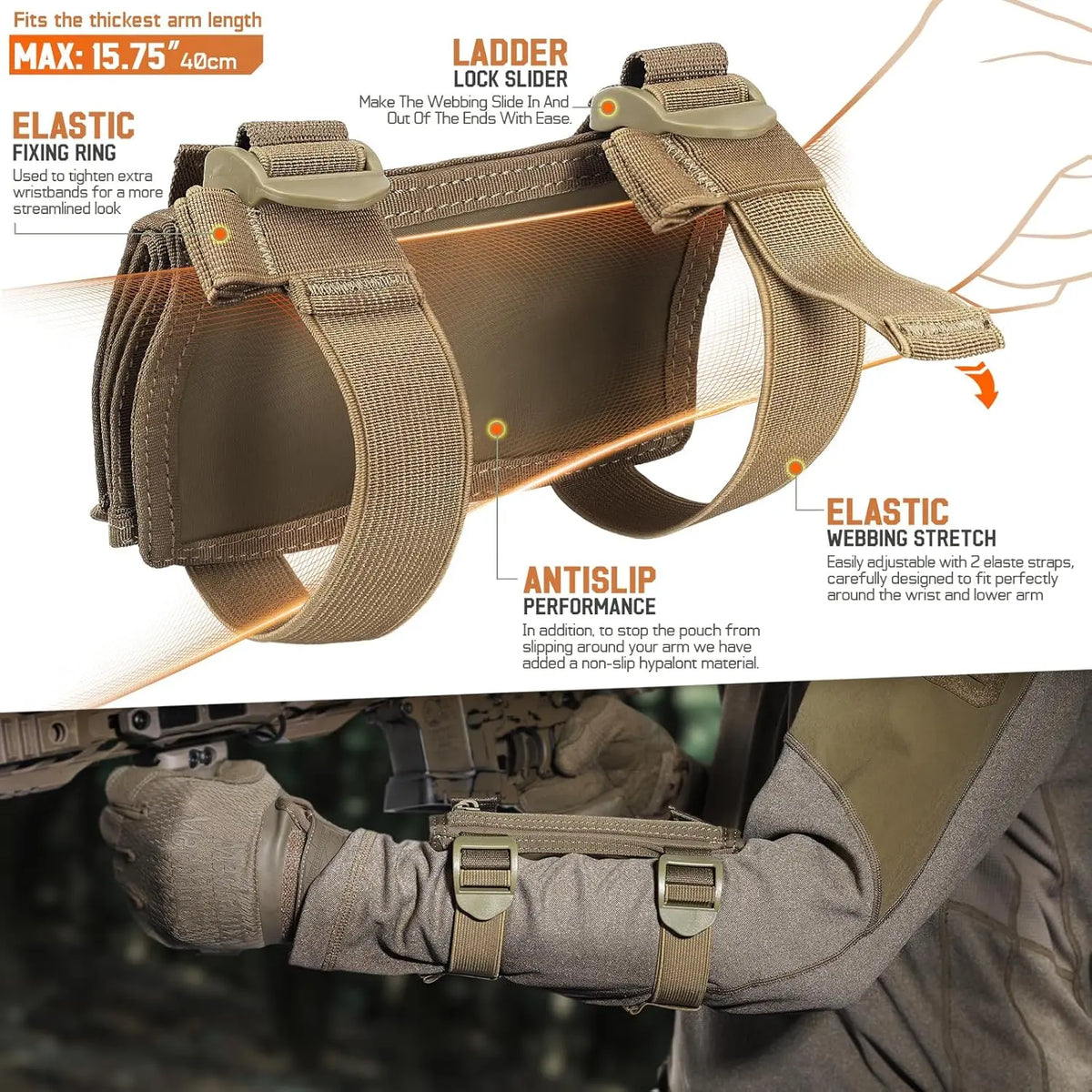 Tactical Wrist Map Pouch Arm Map Holder Armband Sleeve 6.5x5.5” Map Case Cover Utility EDC Card Holder for Hunting Shooting