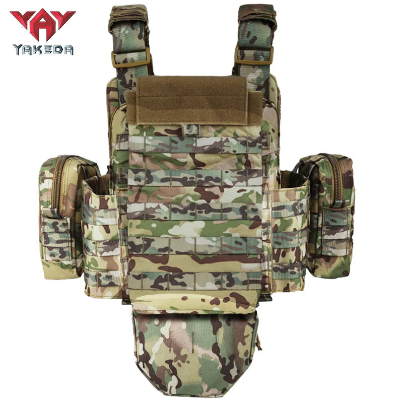 YAKEDA Tactical Plate Carrier Vest Camo Molle Magazine Pouches Hunting Full Protection Tactical Vest With Hydration Carrier Bag