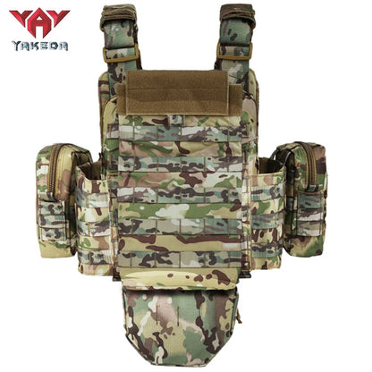 YAKEDA Tactical Plate Carrier Vest Camo Molle Magazine Pouches Hunting Full Protection Tactical Vest With Hydration Carrier Bag