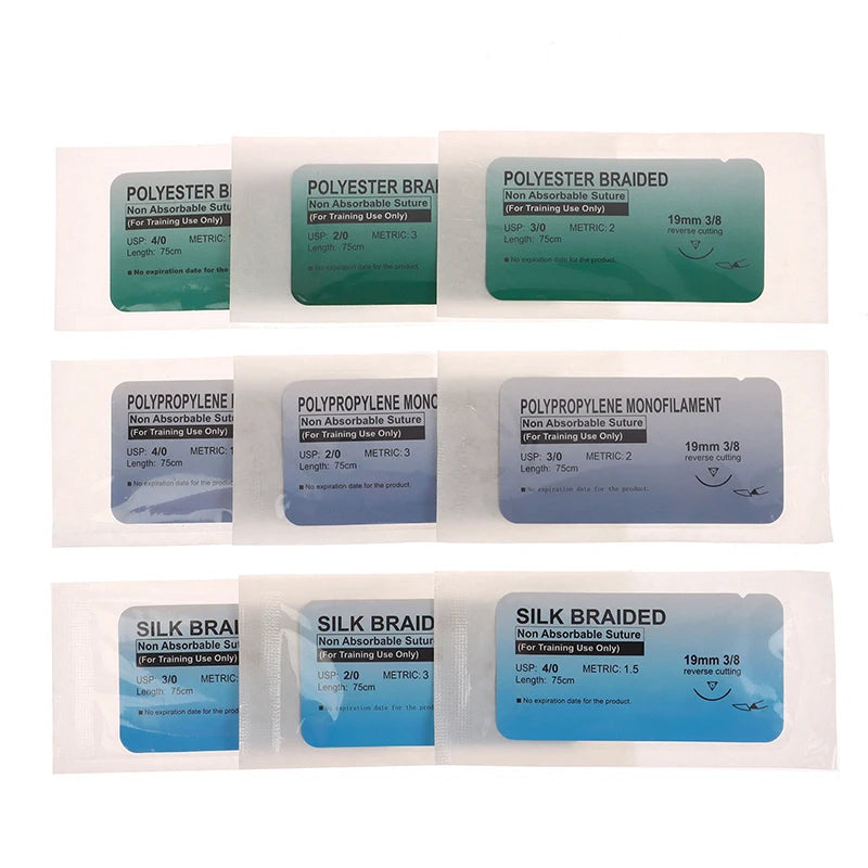 10Pcs 75cm 2/0 3/0 4/0 Medical Surgical Suture Nylon Silk Polypropylene Polyester Monofilament Thread Suture Teaching Exercises