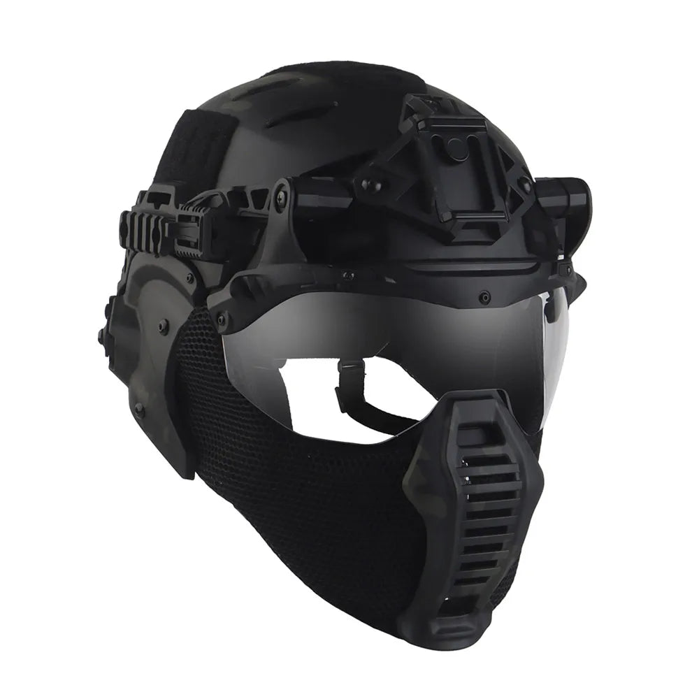 Tactical Full Protection Wendy 3.0 Helmet with Half Face Mask Mouthguard/Flip Goggles/Ear Cover Hunting Airsoft Training Gear