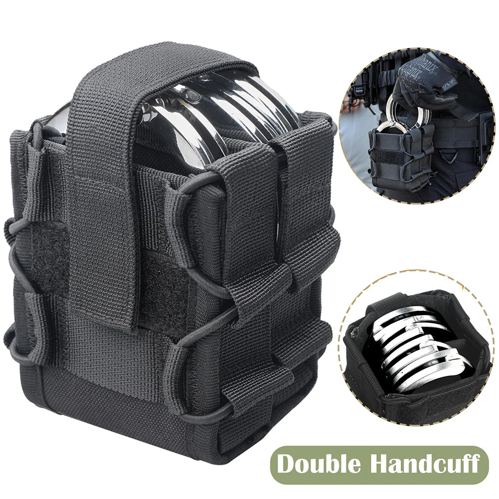 Tactical Molle Double Handcuff Holster Folding Rigid Handcuff Law Enforcement Cuff Holder Outdoor Handcuff Pouch for Duty Belt